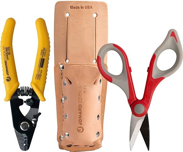 Jonard Tools TK-355 Fiber Stripper & Kevlar Shears Kit with Leather Pouch - Precision Cutting Tools for Professionals