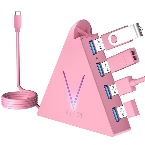 JoyReken USB C Hub 4 Ports for MacBook Pro Air iPad Pro Chromebook XPS Galaxy S21 S20 and More in Pink