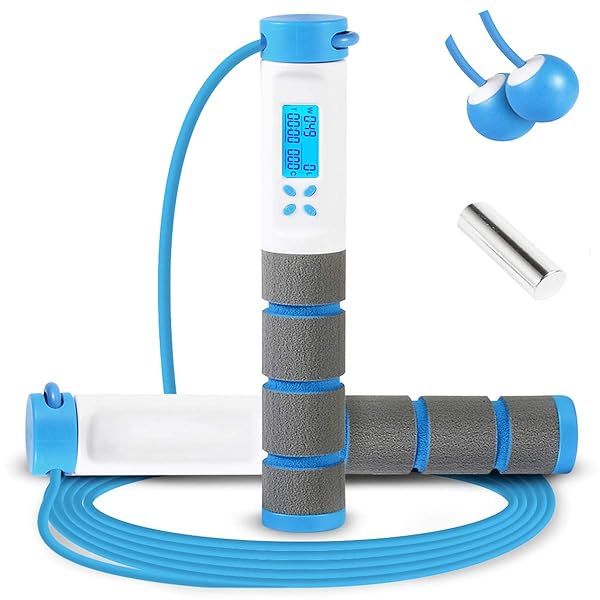 Digital Weighted Jump Rope with Calorie Counter - Adjustable Speed Skipping Rope for Fitness Training (Blue)