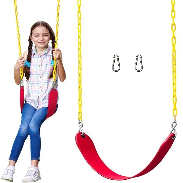 Jungle Gym Kingdom Swing Seat Replacement Kit - Heavy Duty Chains for Outdoor Playsets (Red) - Perfect Backyard Accessory for Kids