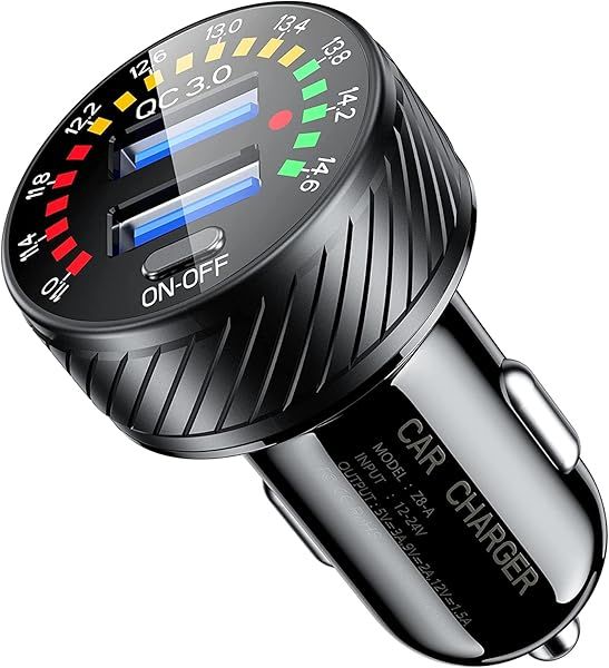 KEWIG 36W Fast Car Charger - Dual USB Adapter with Colorful Voltmeter & ON/OFF Switch for Quick Charging