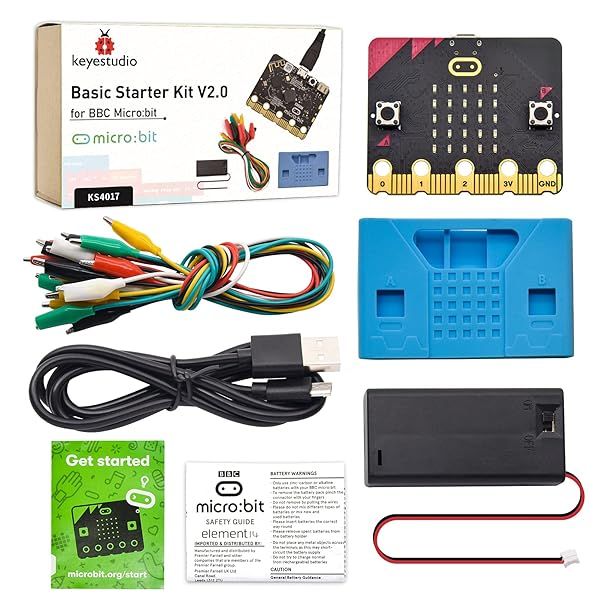 KEYESTUDIO Basic Starter Kit for BBC Microbit V2 with Compass Buttons LED Matrix Display Battery Holder and USB Cable