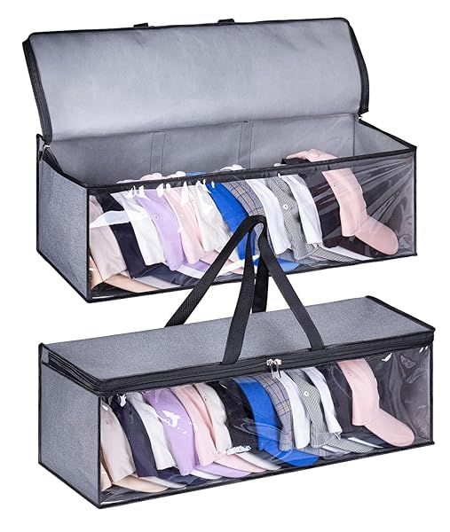 KIMBORA 2 PCS Baseball Cap Organizer - Stackable Hat Storage with Handles for Home & Travel