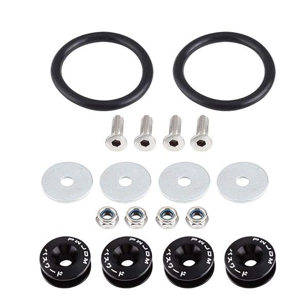 KIMISS Car Aluminium Alloy Bumper Holder Washer Bolt Engine Bay Dress Up Kit Quick Release Fastener Black