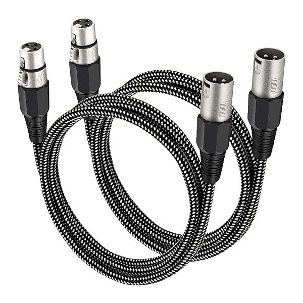 KINXIYU XLR Cable 3 FT 2 Pack Microphone Cable 3 Pin Nylon Braided Balanced XLR Male to Female Heavy Duty Mic Patch Cords