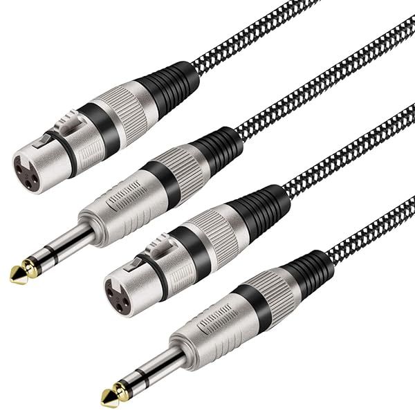 KINXIYU XLR Female to 1/4 Inch TRS Cables 6FT 2Pack Nylong Braided Balanced Mic Cord with Pure Copper Conductors