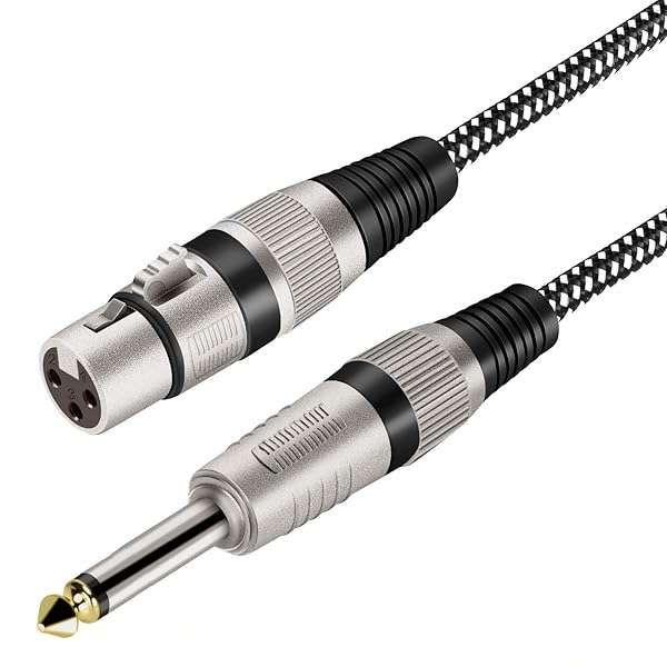 KINXIYU 50FT XLR Female to 1/4 Inch TS Cable - Nylon Braided Mic Cord for Dynamic Microphones