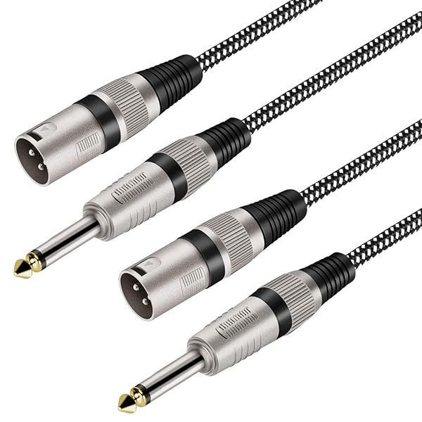 KINXIYU XLR Male to 1/4 Inch TS Cables 6FT 2Pack Nylong Braided Unbalanced Interconnect Wire Mic Cord with Pure Copper Conductors