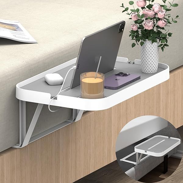 KIWIFOTOS Bedside Shelf for Bed Bedside Tray Table Under Mattress for Box Spring Plate Platform Bed 17