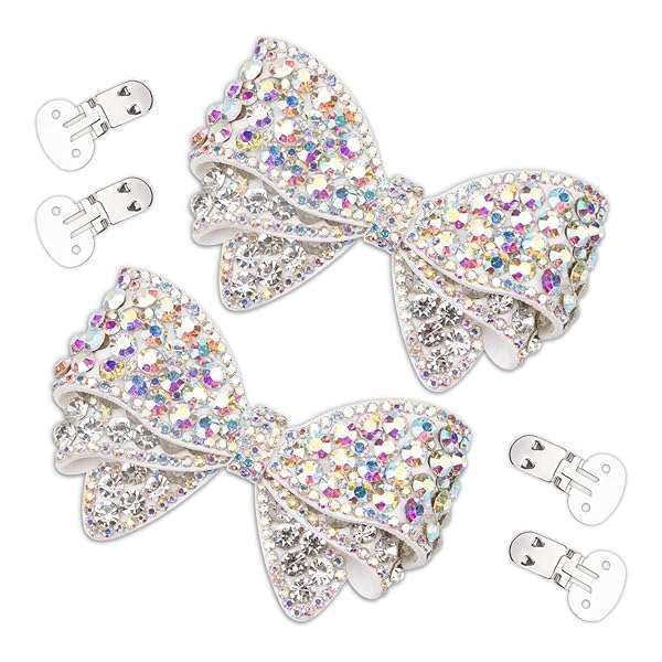 Sparkly Rhinestone Bow Shoe Clips - Fashionable Shoe Decorations to Make Your Shoes Shine Brighter (2 Pcs, White)
