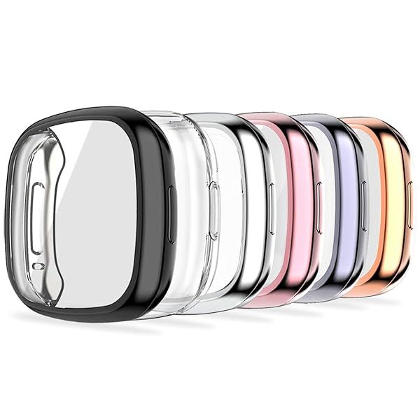 KPYJA 6-Pack Screen Protector & TPU Case for Fitbit Versa 3/Sense - Full Coverage Bumper Protection