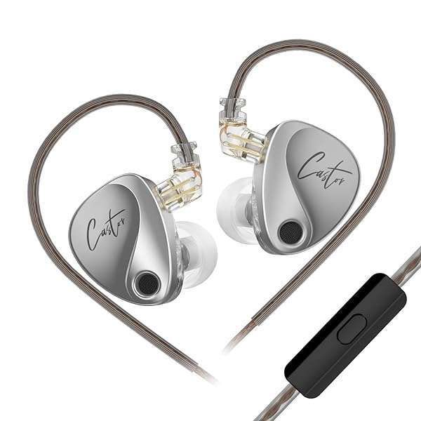 Buy KZ Castor Dual-Dynamic Driver In-Ear Monitors - HiFi Noise Cancelling Earbuds for Musicians & Audio Engineers (Silver, with Mic)