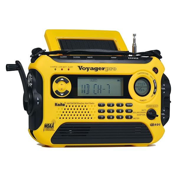 Kaito Voyager Pro KA600: Ultimate Solar Dynamo Emergency Radio with NOAA Alert & Smartphone Charger - Yellow