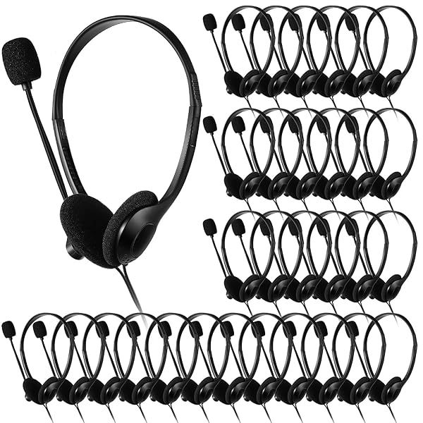 Kathfly Headset with Microphone Black Stereo Headphones Adjustable Office Conference Headphones with 3.5mm Plug for Adult Mobile Phone Tablet