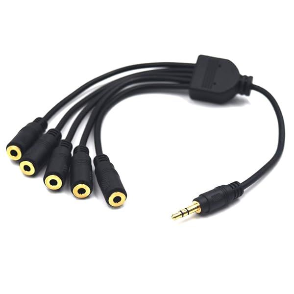Kework 12 Inch 1/8 Inch TRS Splitter Audio Cable Male to 5 Female 3.5mm Plug Extender Headphone Adapter Aux Cord