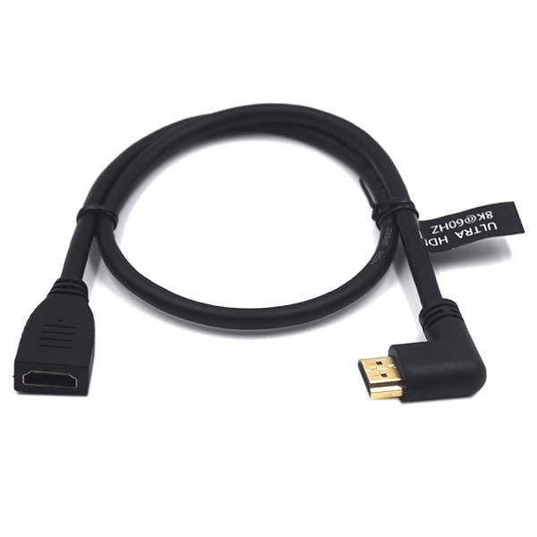 Kework 2 Feet Ultra HD HDMI 8K Cable 90 Degree Left Angle Male to Female High Speed for Xbox TV PS4 PS5 Switch Support 8K 4K