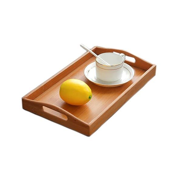 Kework Bamboo Serving Tray with Handles - Perfect for Coffee, Breakfast, and Tea | 12.4 x 7.2 Inch Storage Solution