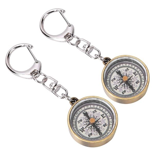 Vintage Keychain Compass Set - 2 Zinc Alloy Pocket Navigators for Camping & Hiking Adventures