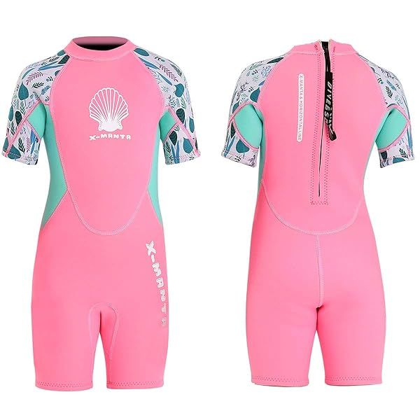 Kids Wetsuit Shorty Suits Girls 2.5mm Neoprene Swimsuit UV Protection Warmth Short Sleeve for Swimming Diving Scuba XXL Size