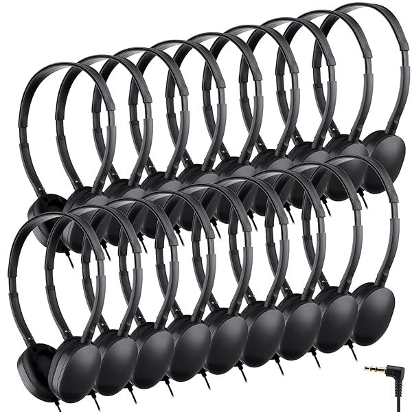 Konohan 18 Pack Class Set Headphones for Students Adjustable Wired Earphones for Classroom School Teacher Supplies Black