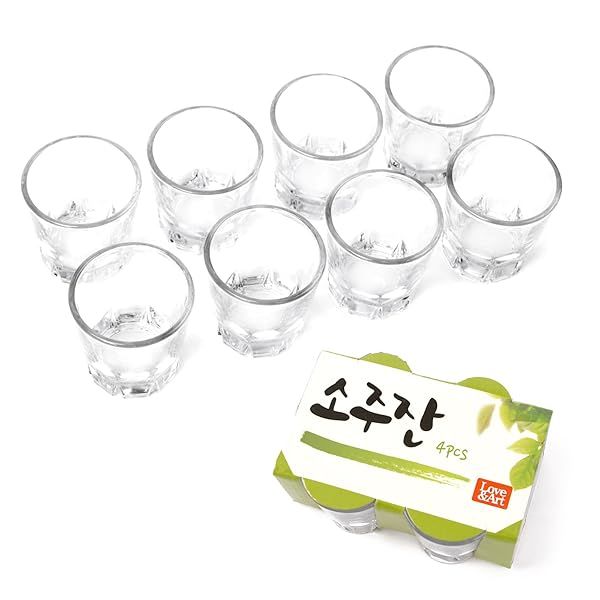 8PCS Korean Soju Shot Glasses Set - Dishwasher Safe Clarity Glassware for Whiskey, Tequila & Liquor (1.7 oz)