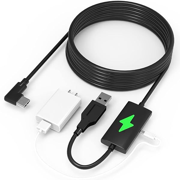 Kuject 16FT Link Cable for Quest 3, 2 & Pro - USB 3.0 Type A to C with Charging Port for VR Gaming