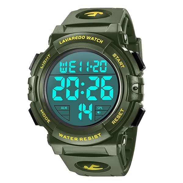 L LAVAREDO Mens Digital Sports Military Watch Waterproof Outdoor Chronograph with LED Backlight Alarm and Date Features