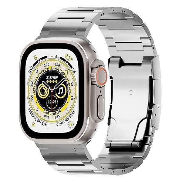 Premium LDFAS Titanium Metal Band for Apple Watch Ultra 3/2 & Series 10/9/8 - 49mm & 45/44mm Compatible, Silver Strap