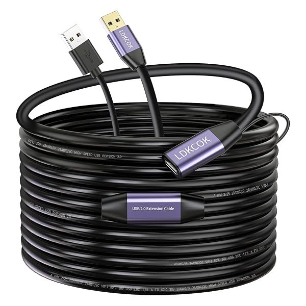 LDKCOK USB 2.0 Type A Male to Female Active Repeater Extension Cable 50ft High Speed 480 Mbps for Reliable Connectivity