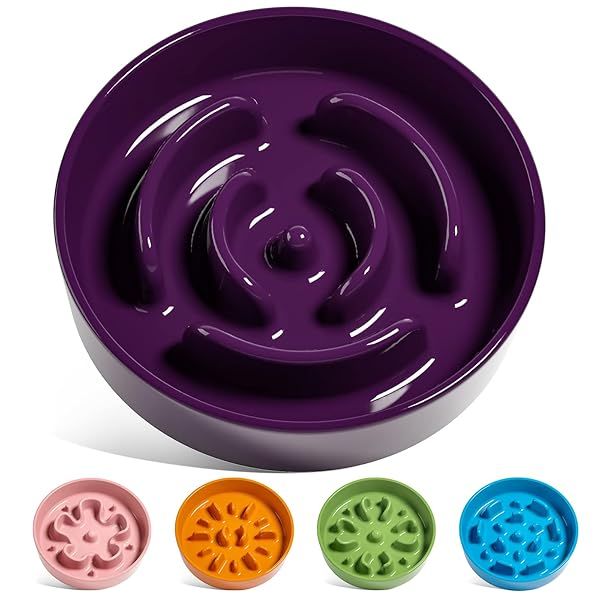 LE TAUCI Elevated Ceramic Slow Feed Dog Bowls for Small and Medium Breeds Anti Gulping Maze Design Purple 1.5 Cups