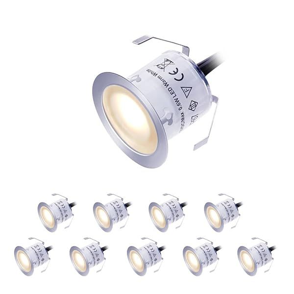 LED Deck Lights Kit - 12V Waterproof Warm White Recessed Lighting for Outdoor Steps, Gardens & Patios (Pack of 10)
