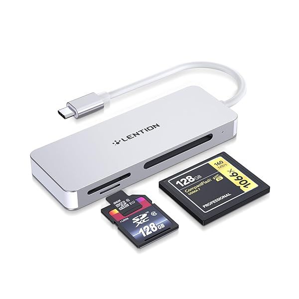 LENTION USB C Multi-Card Reader for MacBook Pro Air iPad Pro Surface iPhone 15 SD CF Micro SD Adapter Silver