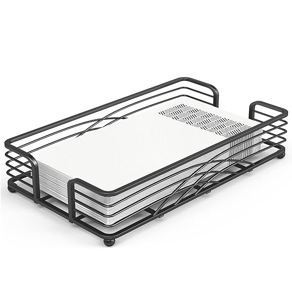 LEVIMETREE Black Guest Towel Holder Tray for Bathroom Disposable Paper Hand Towel Holder, Rectangle Napkin Organizer for Powder Room, Modern Guest