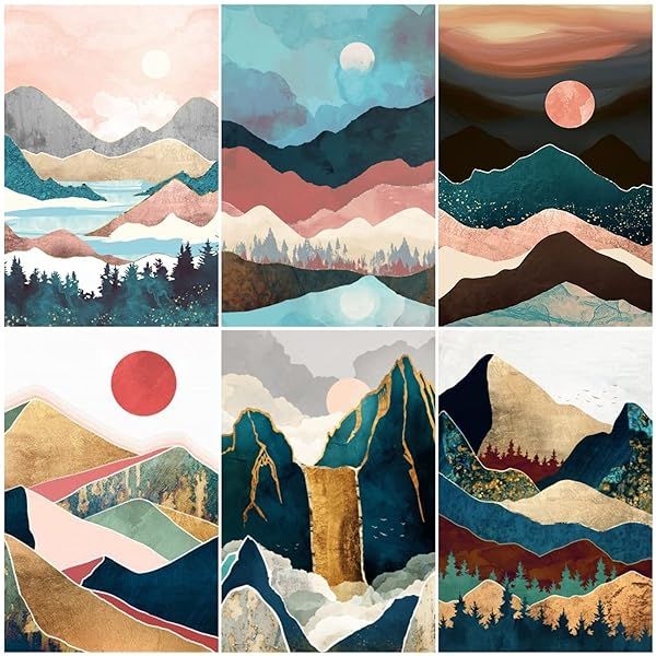 LFMU 6 Pack Diamond Painting Kits for Adults Full Round Drill Abstract Landscapes DIY 5D Art Craft Home Wall Decor Gift 12x16inch