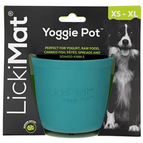 LICKIMAT Yoggie Pot Distraction Fun and Enrichment Long Lasting Rubber Licking Treat Dispenser for All Dog Sizes Turquoise