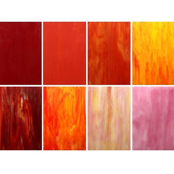 LITMIND 8 Sheets Red Stained Glass Variety Pack - 4x6 Inch Mosaic Tiles for Art Crafts & Projects