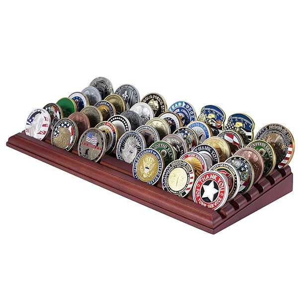 LIUYALO Challenge Coin Display Stand 6 Row Solid Wooden Holder Rack Case for 42 Coins