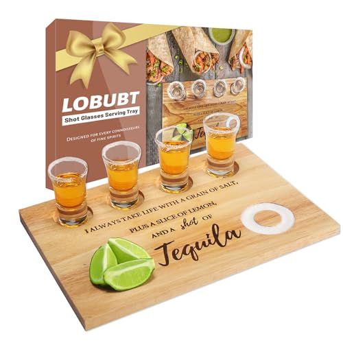 LOBUBT Tequila Shot Board & Glasses Set - Perfect Gift for Housewarming, Parties & Bars