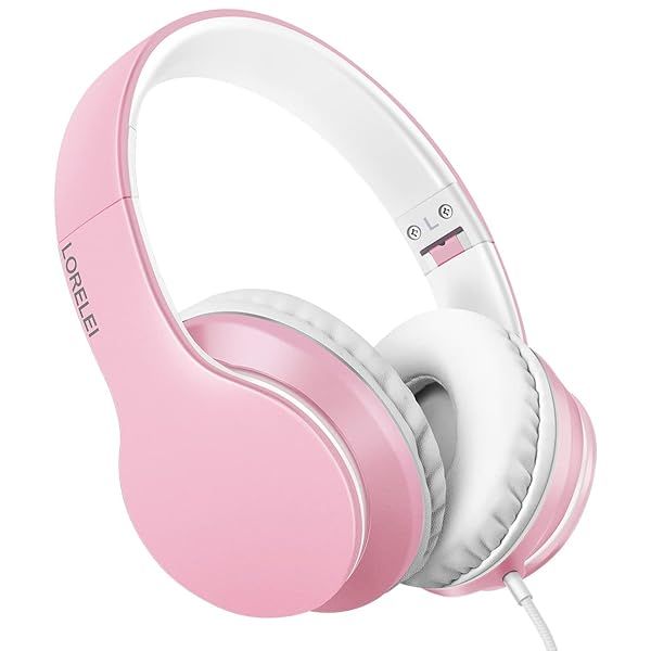 LORELEI X6 Lightweight Foldable Over-Ear Headphones with Microphone Portable Stereo Bass for Smartphone Tablet MP3 Pearl Pink