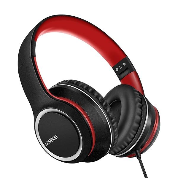 LORELEI X8 Over-Ear Wired Headphones Lightweight Foldable with Microphone for Smartphone Tablet Computer MP3 MP4 Black Red