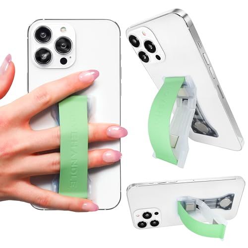 LOVEHANDLE PRO Premium Phone Grip - Silicone Phone Strap - Magnetic Phone Mount and Kickstand for Smartphone and Tablet - Fern Green Silicone on