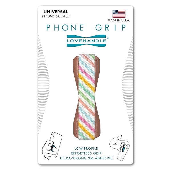 LOVEHANDLE Universal Phone Grip for Smartphones and Mini Tablets Wireless Charging Compatible Made in The USA Cotton Candy