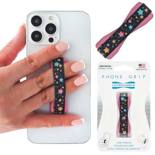 LOVEHANDLE Universal Phone Grip for Smartphones and Mini Tablets Wireless Charging Compatible Made in The USA Stars Blush