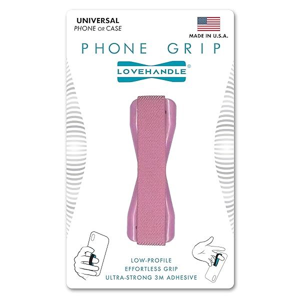 LOVEHANDLE Universal Phone Grip for Smartphones and Mini Tablets Wireless Charging Compatible Made in The USA Solid Blush