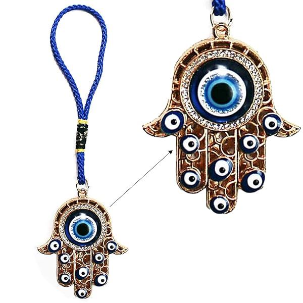 LUCKBOOSTIUM Hamsa Hand Amulet Pendant - Evil Eye Car Hanging Ornament & Charms with Rhinestones