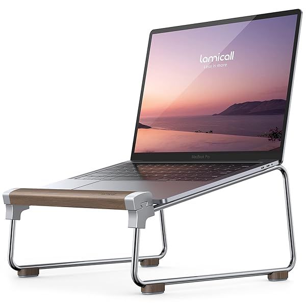 Lamicall Laptop Stand for Desk Ergonomic Aluminum Walnut Holder for MacBook Dell HP MSI Asus Acer Chromebook 10-16 Inch Laptops