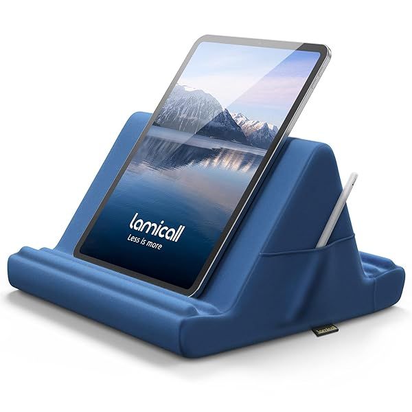 Lamicall Tablet Pillow Holder Soft Pad Bed Stand with Pocket and 4 Viewing Angles for iPad Pro Air Mini Kindle and Phones in Royal Blue