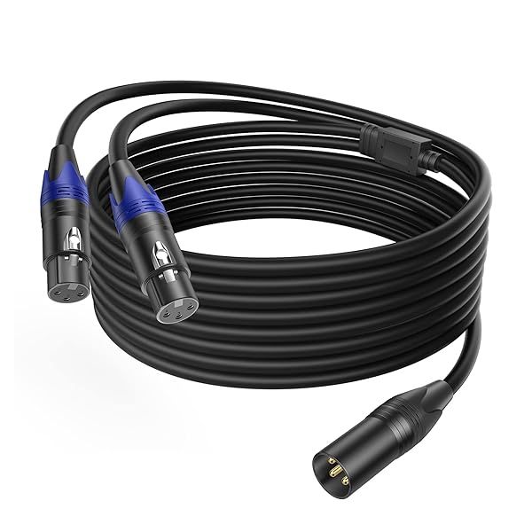 LanSenSu 1 Male to 2 Female XLR Y Splitter Micrphone 10ft, 3pin XLR Female to Dual XLR Male Y-Splitter Balanced Mic Audio Cables for Stereo Mic to L