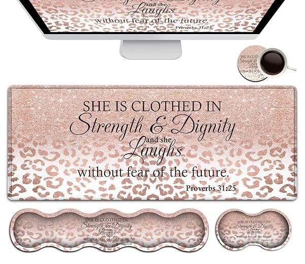 Large Mouse Pad, Office Desk Pad,Laptop Desk Table Protector Writing Mat, Ergonomic Extended Pink Leopard Mouse Pad, Keyboard Wrist Rest Support