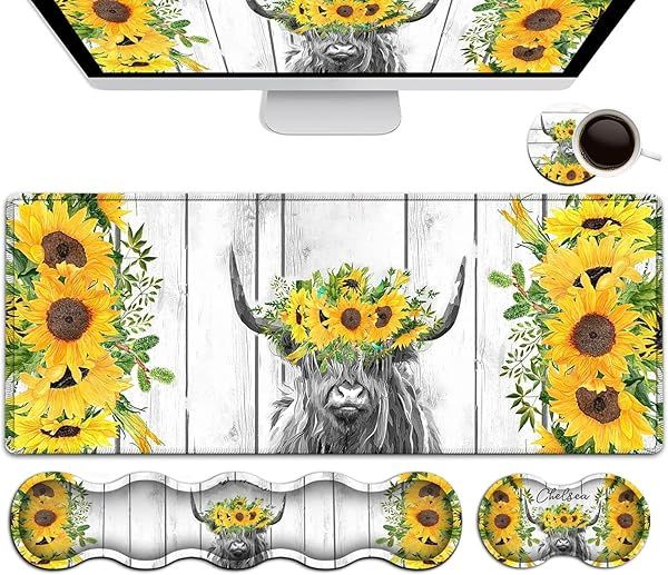 Large White Mouse Pad, Gaming Mouse Pad Memory Foam Keyboard Wrist Rest, Extended Office Desk Mat, Office Desk Pad with Stitched Edges, Laptop Desk